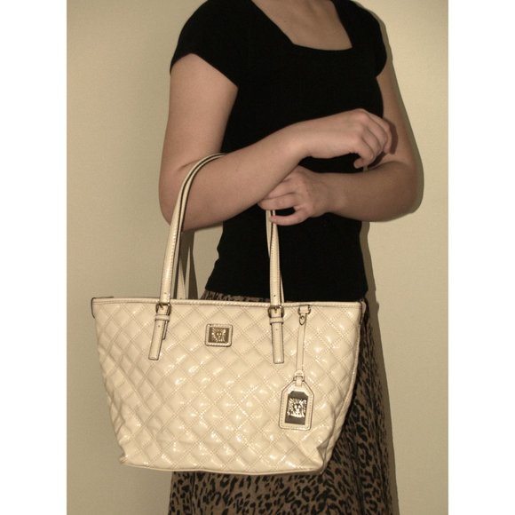 Anne Klein Quilted Vegan Leather Shoulder Tote Purse Handbag with Charm - Picture 1 of 12